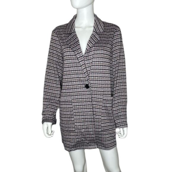 Sanctuary Women's Plaid Houndstooth Notch Collar Single Button Long Blazer sz M - Picture 1 of 4